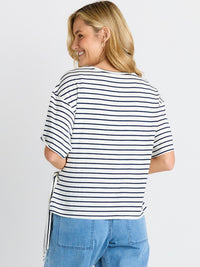 Knot Tee - White/Navy Stripe