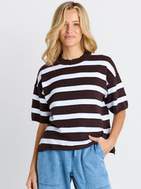 Libby Boxy Top - Chocolate Stripe