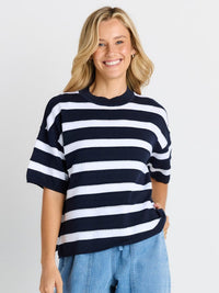 Libby Boxy Top - Navy Stripe