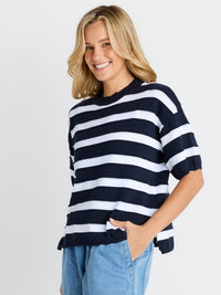 Libby Boxy Top - Navy Stripe
