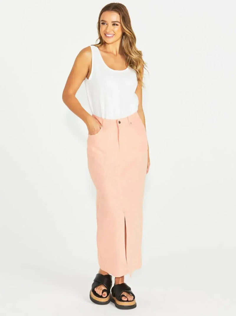 Liberty Maxi Skirt - Neon Peach/White Stripe - Sass - Image 1