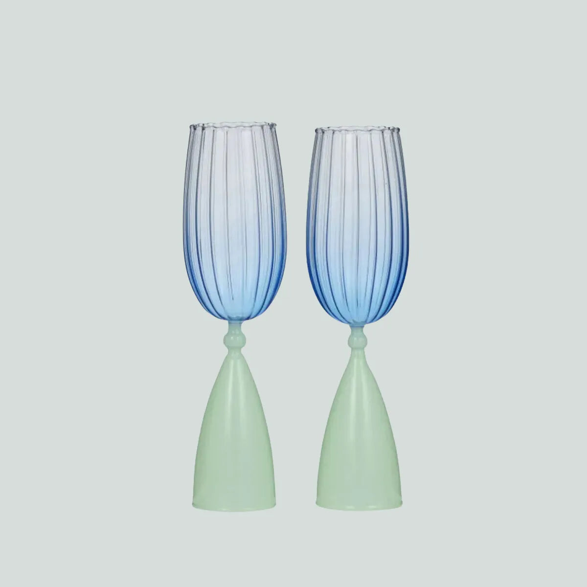 Lille Glass Flute | Set of 2 Blue + Green - Coast To Coast - Image 1