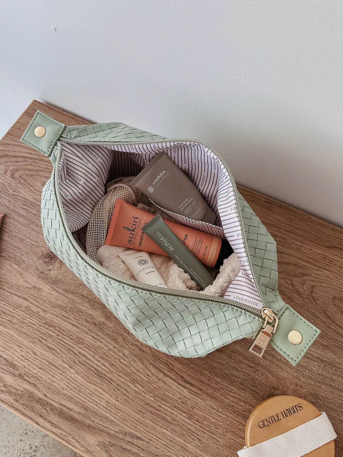 Lucinda Woven Cosmetic Case - Sage Green - Louenhide - Image 4