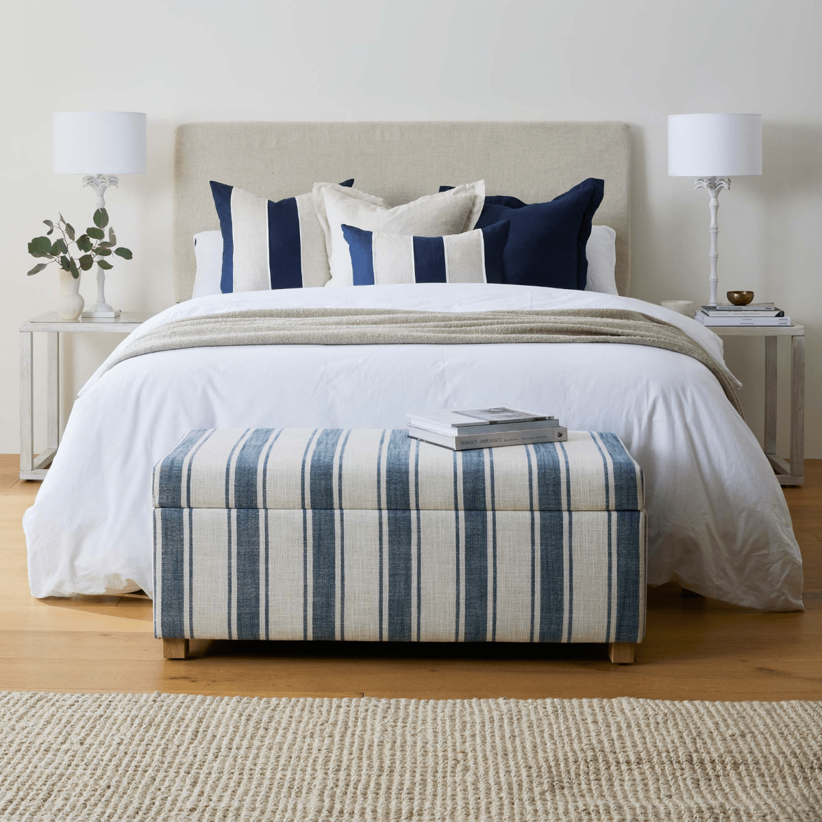 Madras LinkRiley Navy/linen Patch Lumbar Cushion