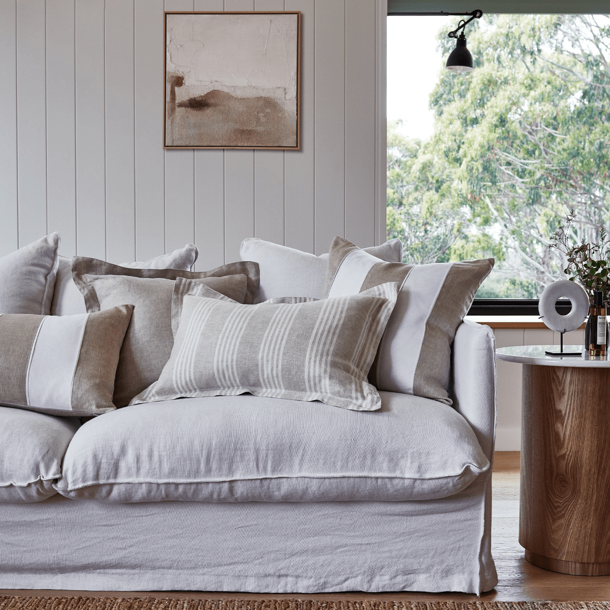Madras LinkRiley White/Linen Patch Lumbar Cushion