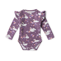 Midnight Swan Long Sleeve Organic Bodysuit with Frill