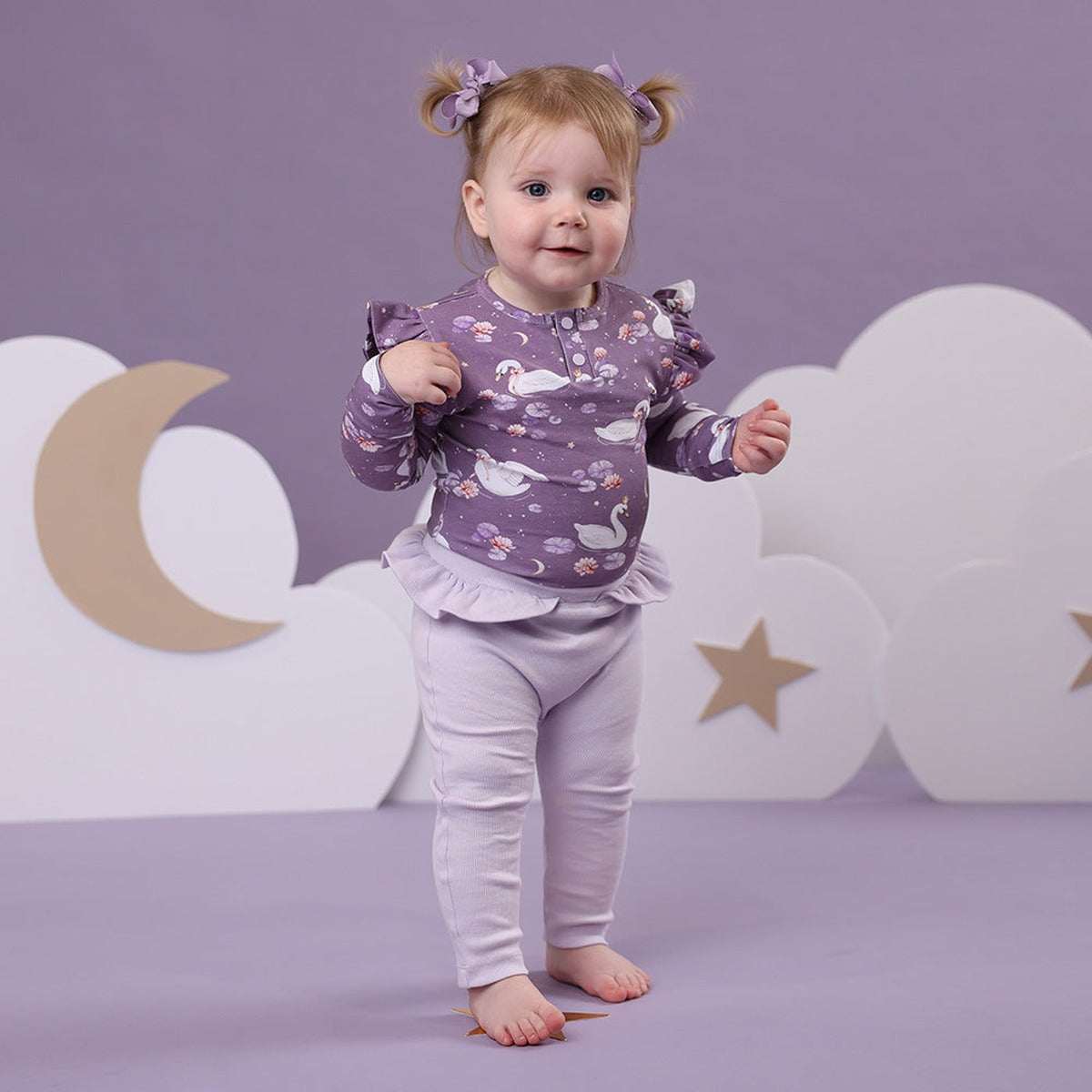 Midnight Swan Long Sleeve Organic Bodysuit with Frill