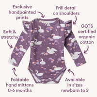 Midnight Swan Long Sleeve Organic Bodysuit with Frill