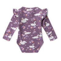 Midnight Swan Long Sleeve Organic Bodysuit with Frill