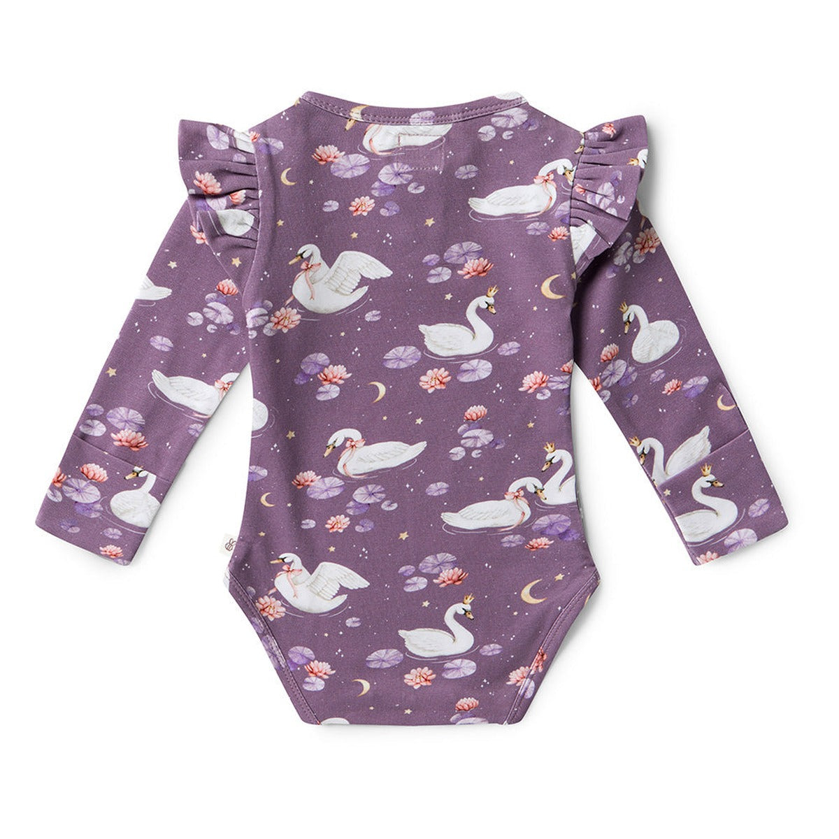 Midnight Swan Long Sleeve Organic Bodysuit with Frill