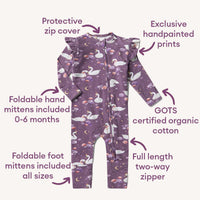 Midnight Swan Organic Snugglesuit Convertible Romper with Frill