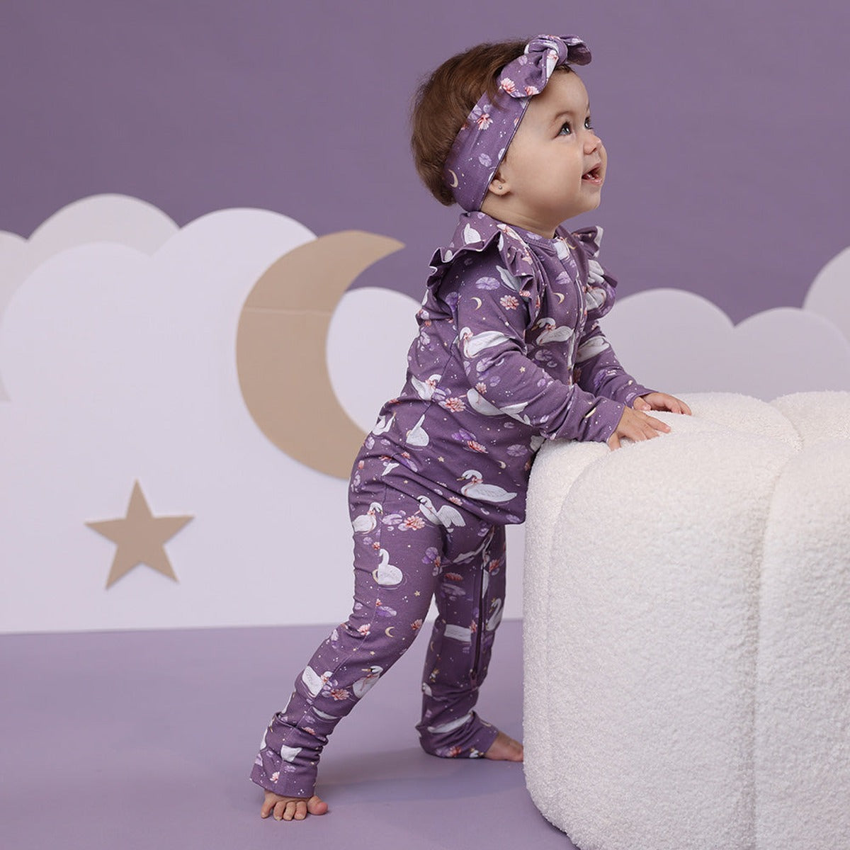 Midnight Swan Organic Snugglesuit Convertible Romper with Frill