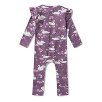Midnight Swan Organic Snugglesuit Convertible Romper with Frill
