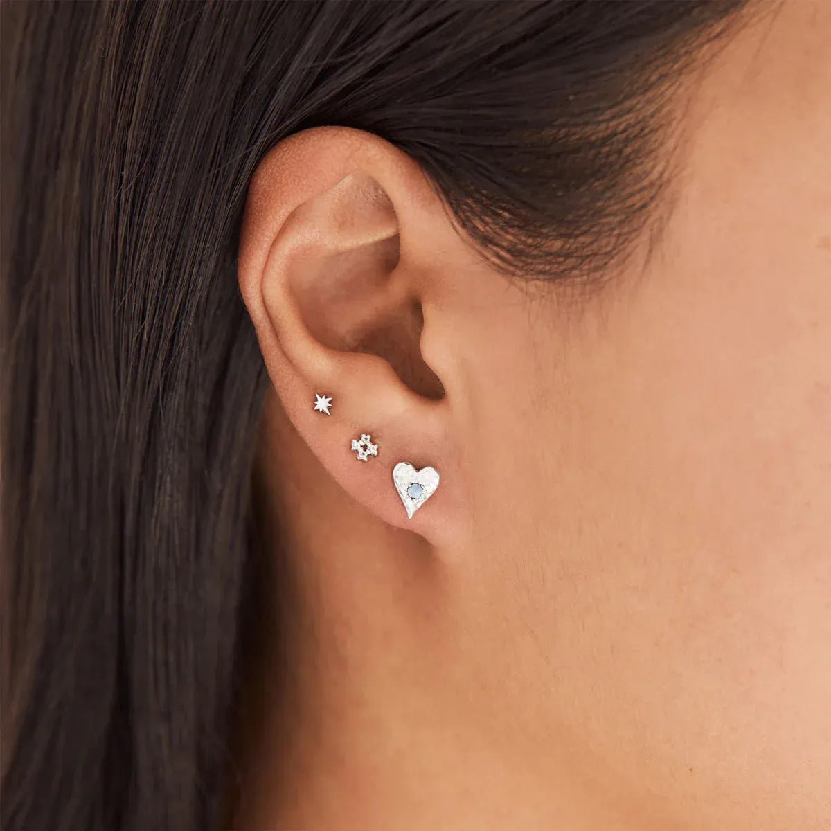 Midsummer StarRainbow Moonstone Heart Studs
