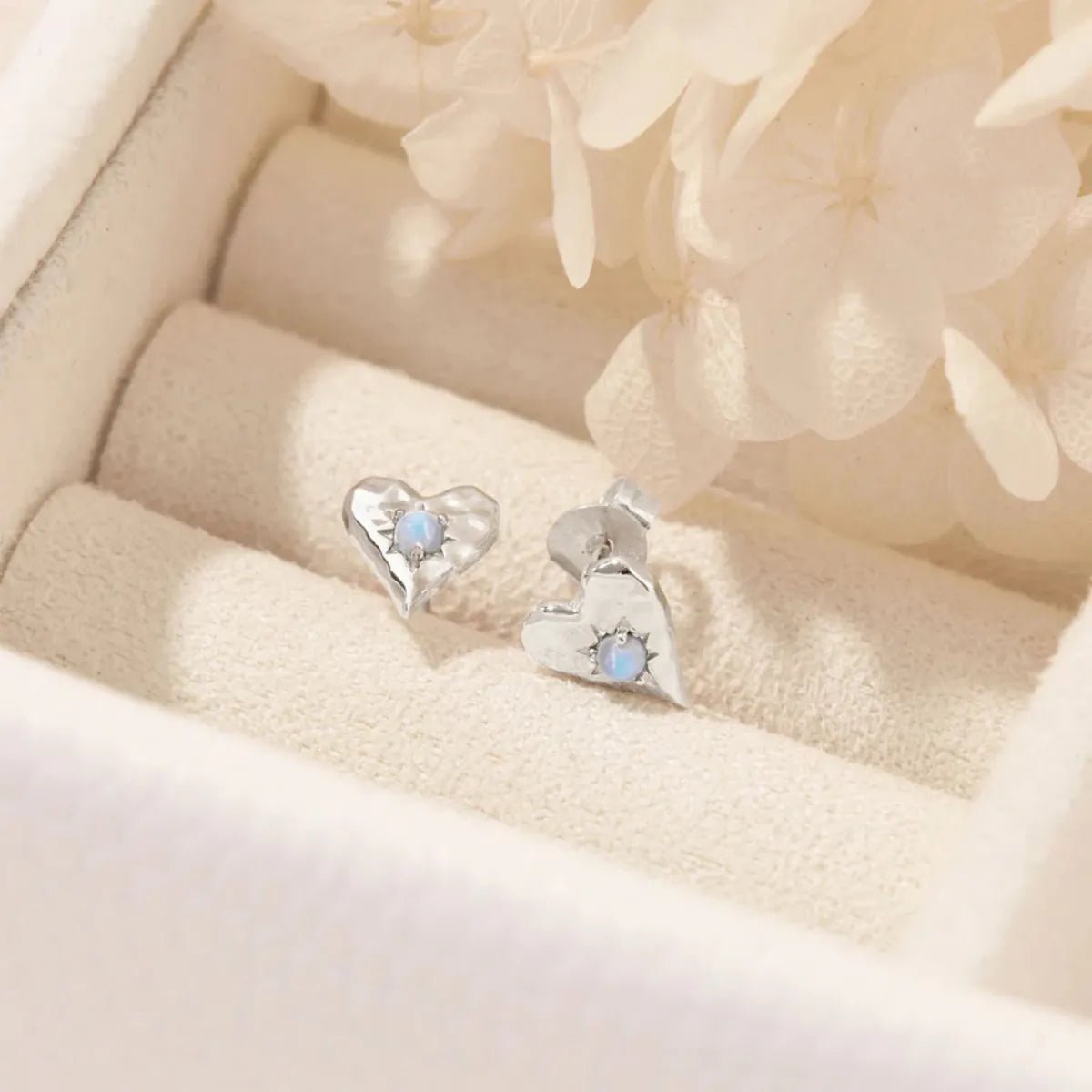 Midsummer StarRainbow Moonstone Heart Studs