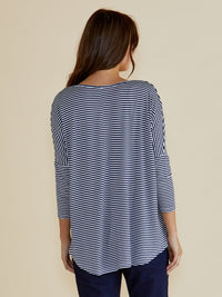 Milan 3/4 Sleeve Top - Navy Blue/White Stripe