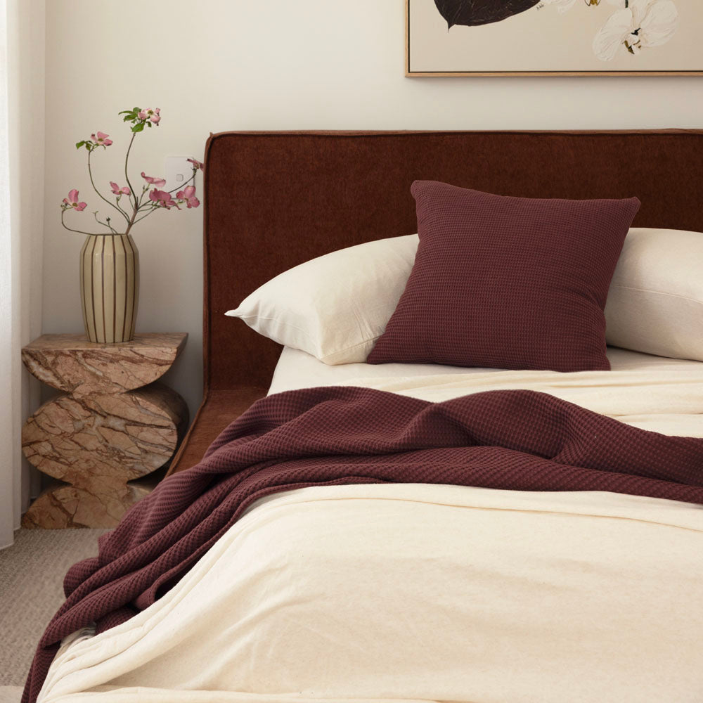 Bambury Milo Waffle Square Cushion, Sangria