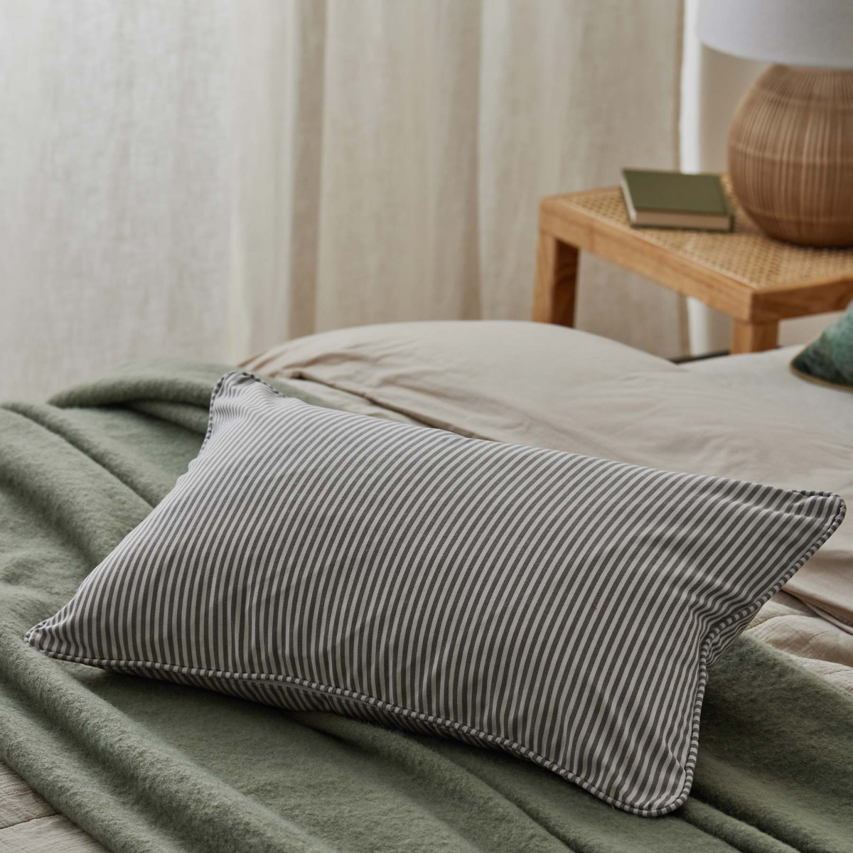 Morris Grey Stripe Lumbar Cushion - Madras Link - Image 2