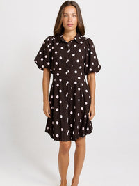 Betty Basics Nancy Shirt Dress, Pink/Choc Polka Dot