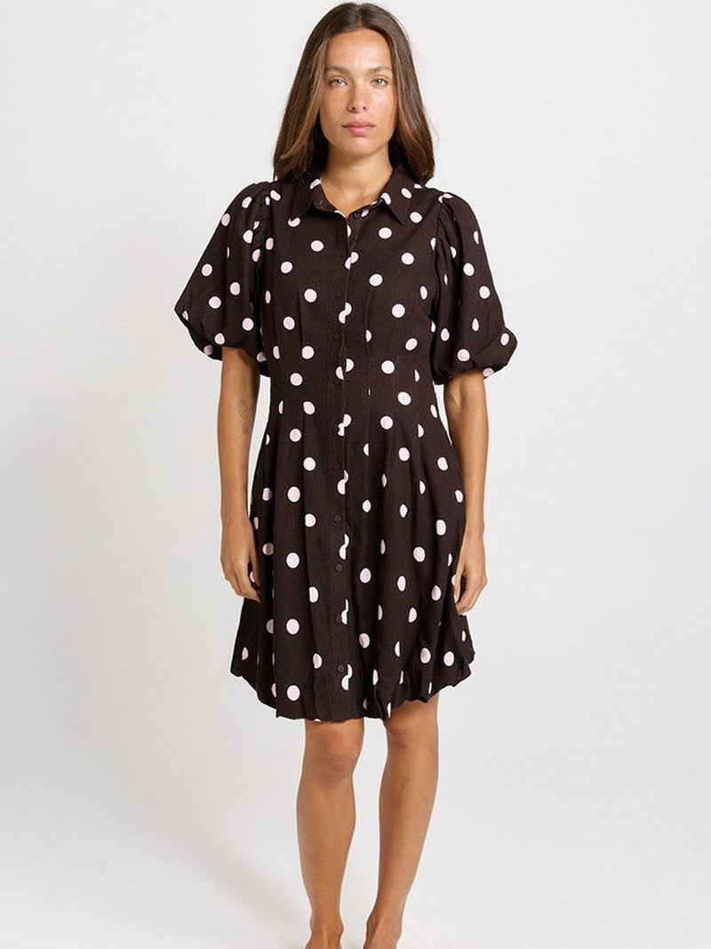 Betty Basics Nancy Shirt Dress, Pink/Choc Polka Dot