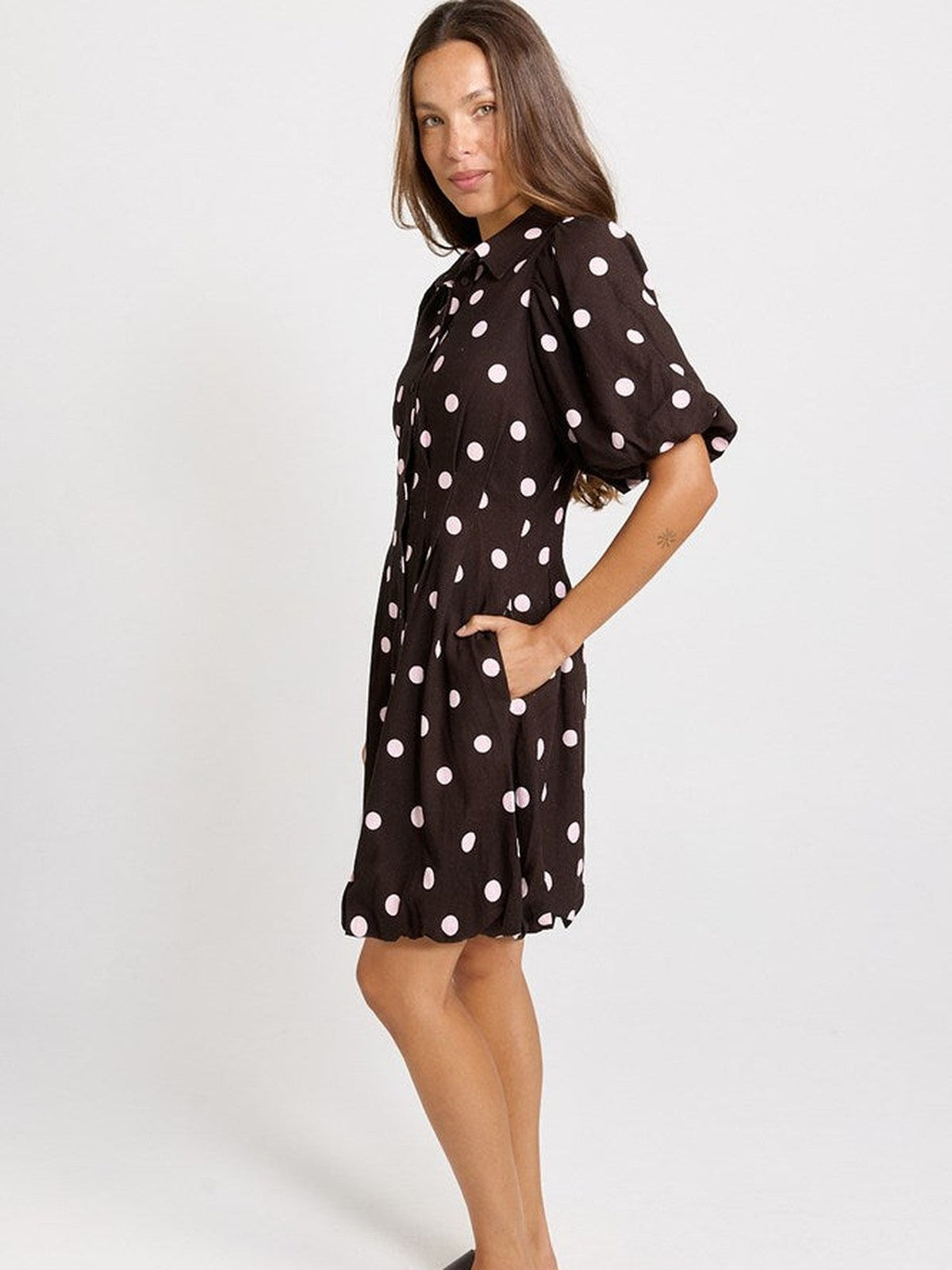 Betty Basics Nancy Shirt Dress, Pink/Choc Polka Dot
