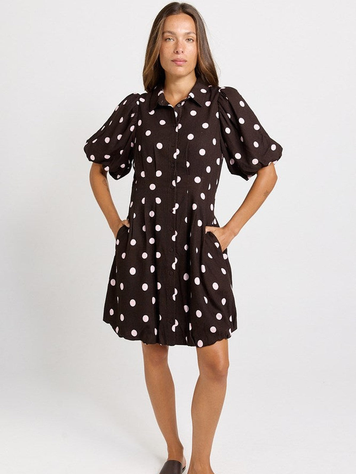 Betty Basics Nancy Shirt Dress, Pink/Choc Polka Dot