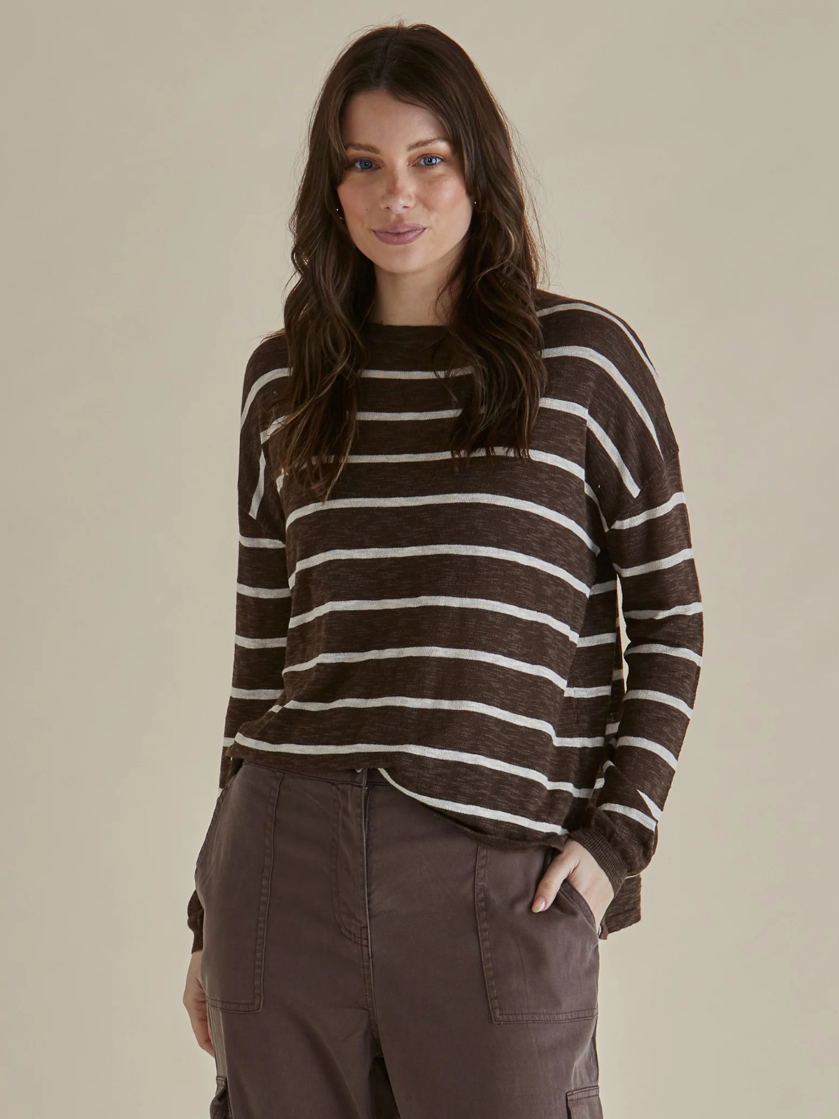 Natasha Knit Top - Brown Stripe - Betty Basics - Image 1
