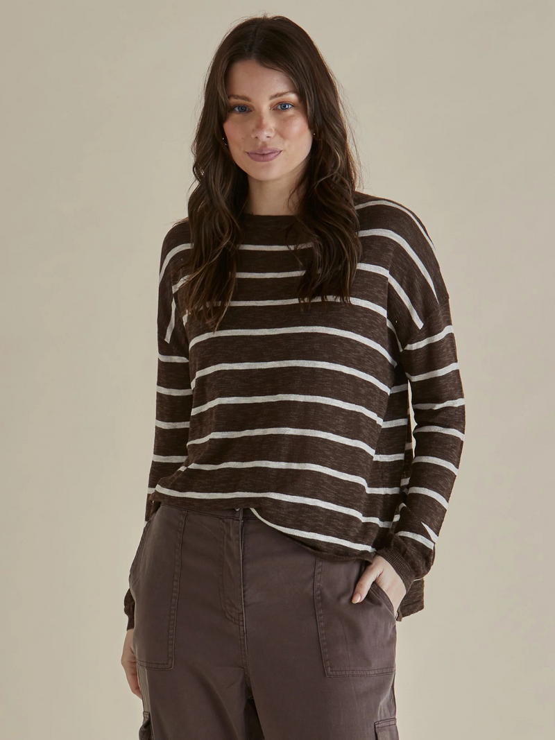 Natasha Knit Top - Brown Stripe - Betty Basics - Image 1