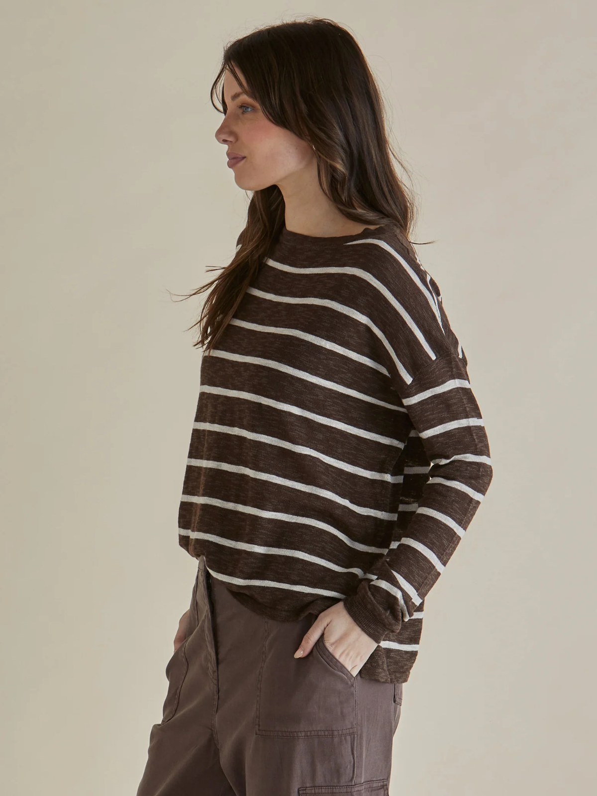 Natasha Knit Top - Brown Stripe - Betty Basics - Image 2