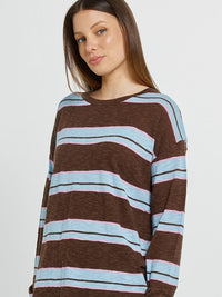 Natasha Knit Top - Chocolate/Blue/Pink Stripe