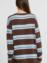 Natasha Knit Top - Chocolate/Blue/Pink Stripe