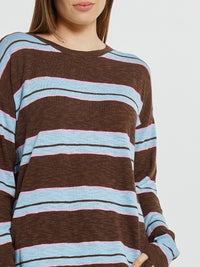 Natasha Knit Top - Chocolate/Blue/Pink Stripe