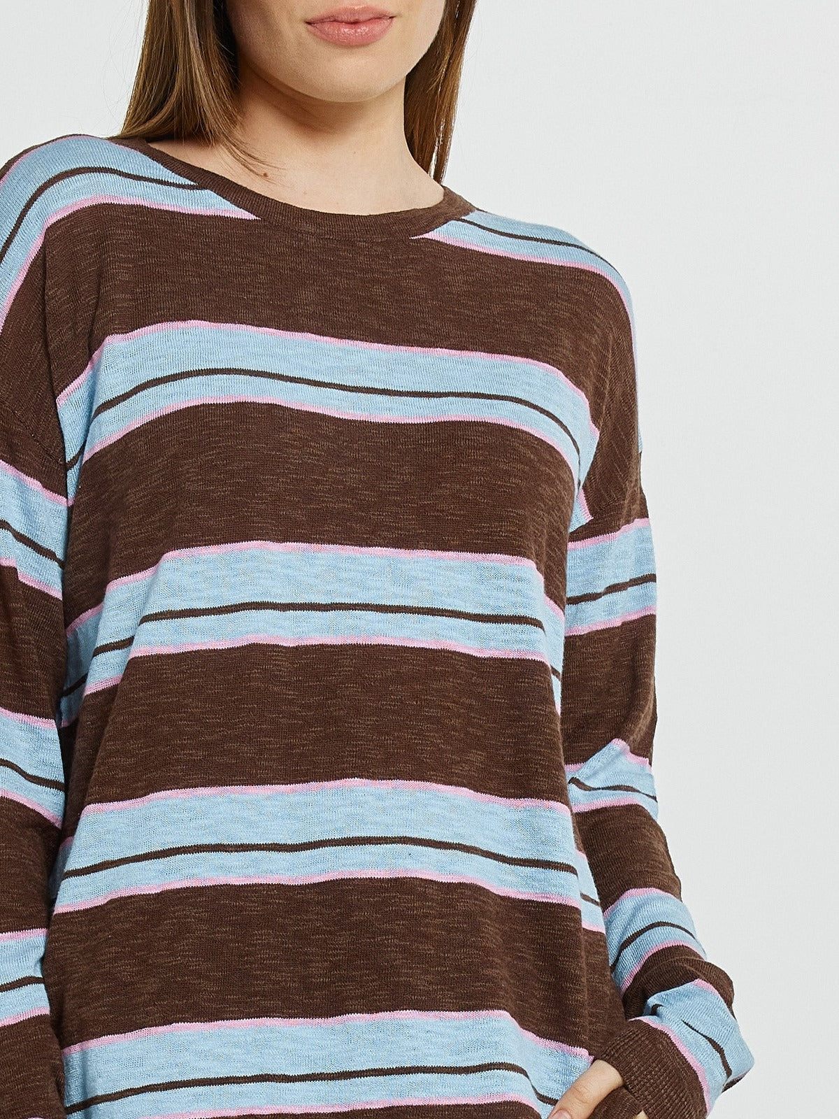 Natasha Knit Top - Chocolate/Blue/Pink Stripe