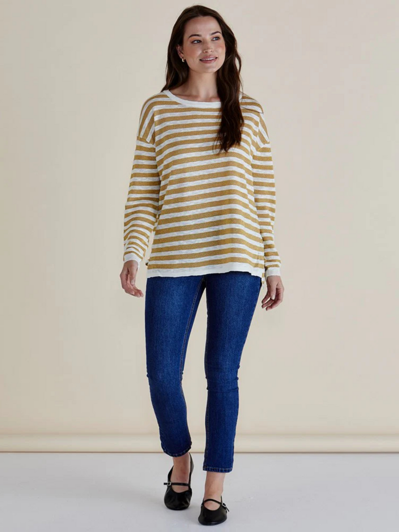 Natasha Knit Top - Gold Lurex Stripe - Betty Basics - Image 1