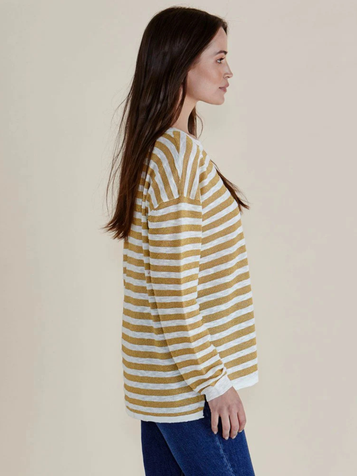 Natasha Knit Top - Gold Lurex Stripe - Betty Basics - Image 2