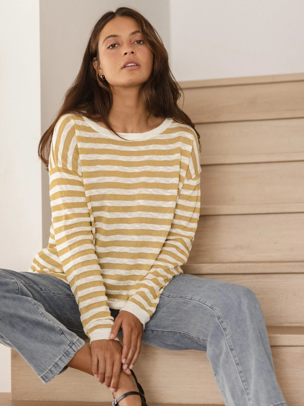 Natasha Knit Top - Gold Lurex Stripe - Betty Basics - Image 5