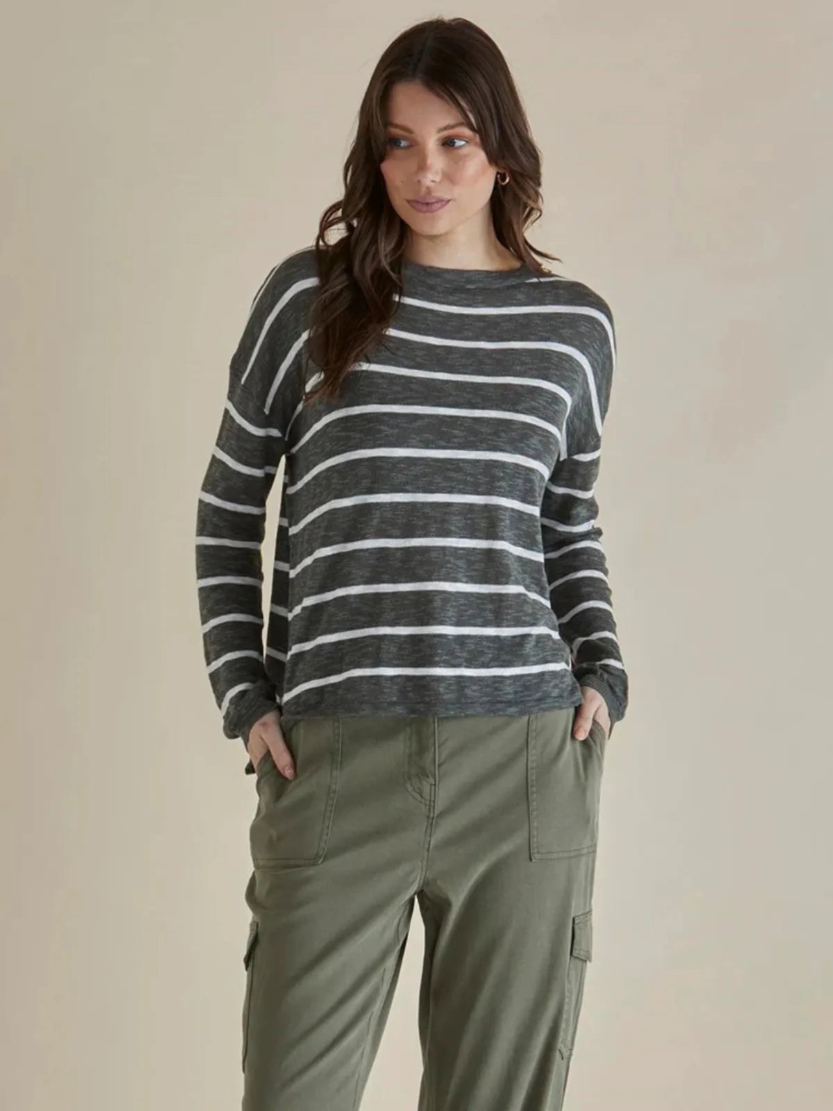 Natasha Knit Top - Green Stripe - Betty Basics - Image 2