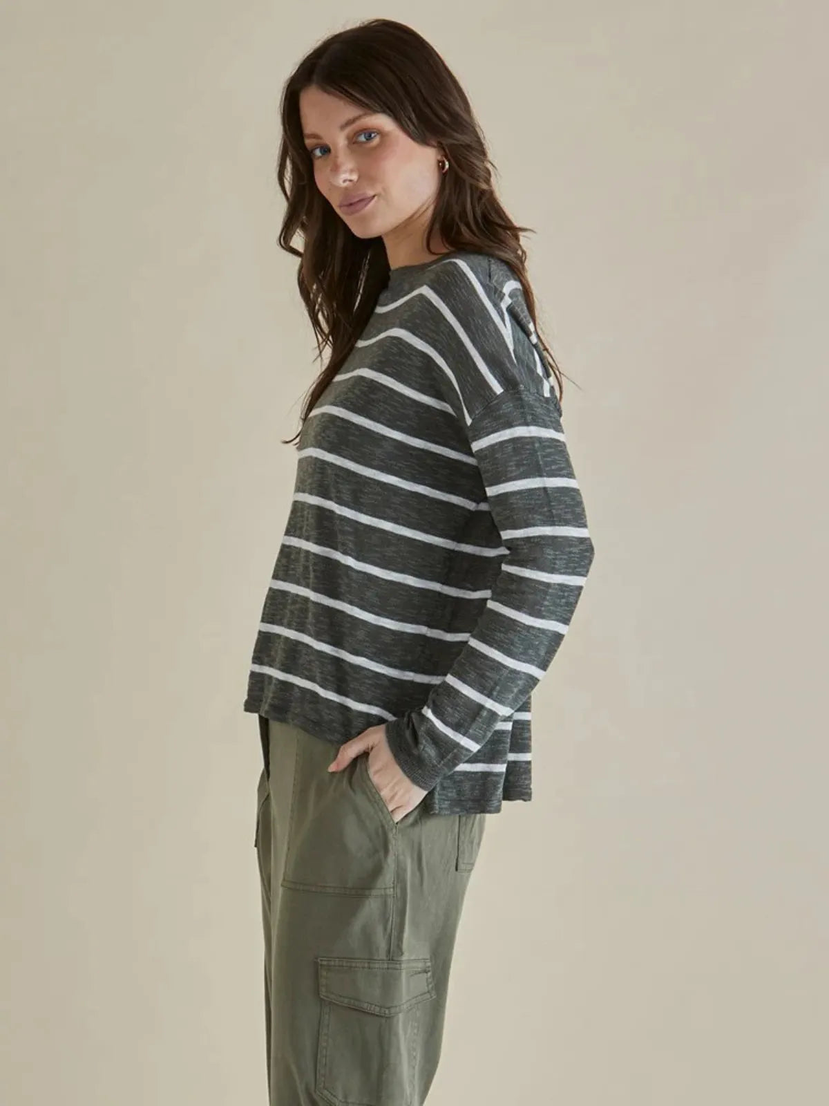Natasha Knit Top - Green Stripe - Betty Basics - Image 3