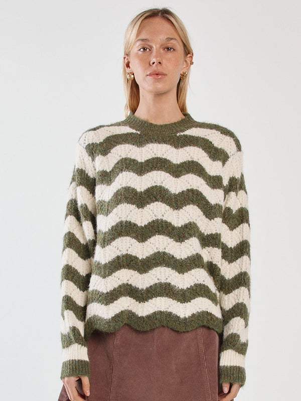 Nikkita Wavy Stripe Knit - Cream/Olive