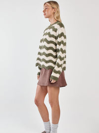Nikkita Wavy Stripe Knit - Cream/Olive