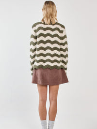 Nikkita Wavy Stripe Knit - Cream/Olive