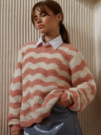 Nikkita Wavy Stripe Knit - Cream/Pink