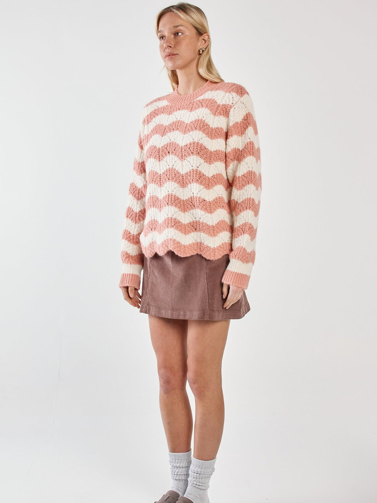 Nikkita Wavy Stripe Knit - Cream/Pink