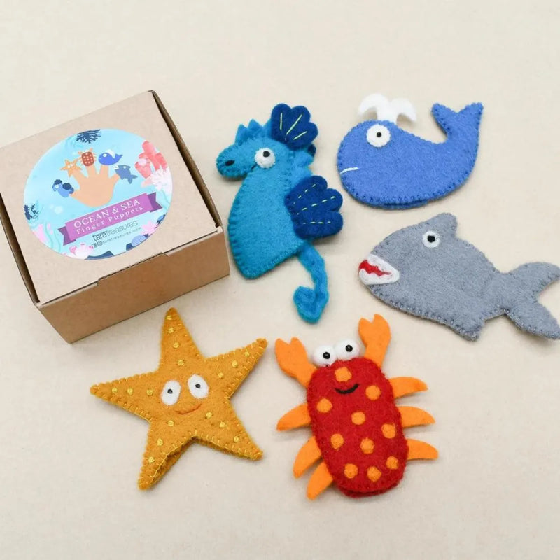 Ocean and Sea Creatures A, Finger Puppet Set - Tara Treasures - Image 1