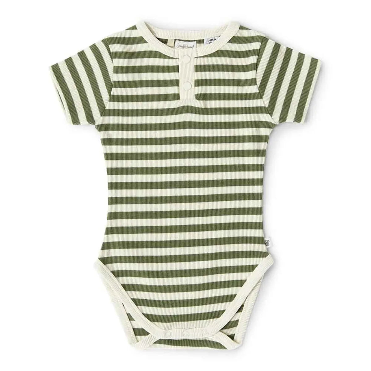 Olive Stripe Short Sleeve Organic Bodysuit - Snuggle Hunny - Image 2