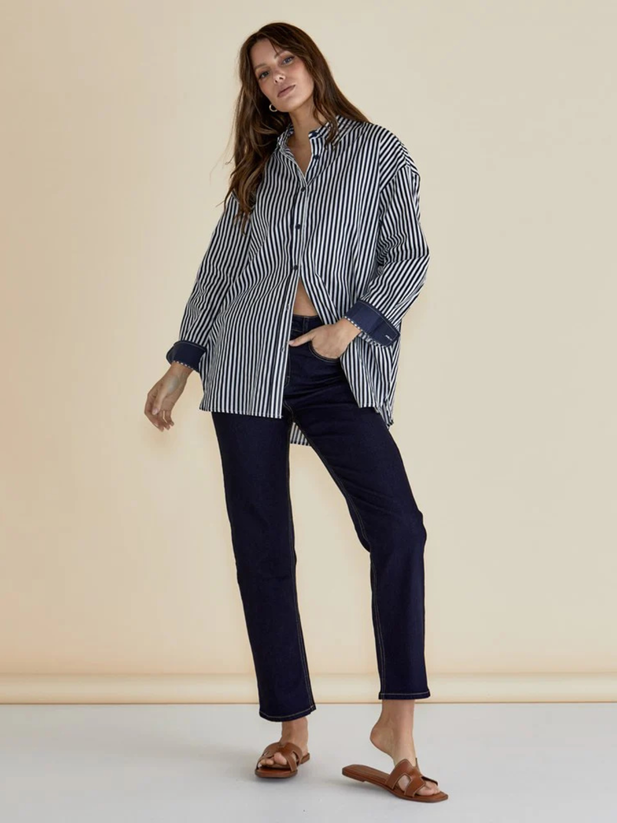 Claire Classic Shirt - Navy Stripe