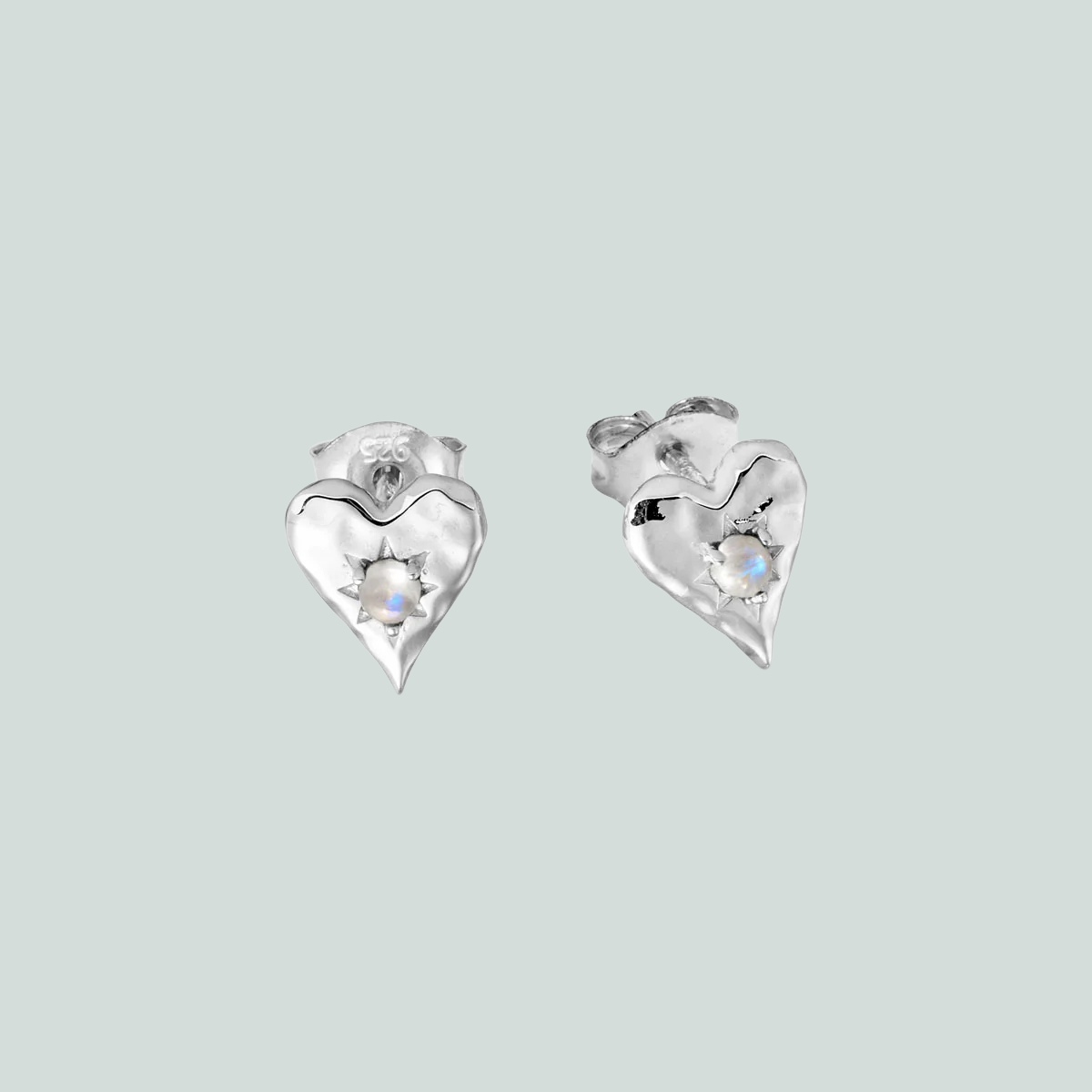 Rainbow Moonstone Heart Studs
