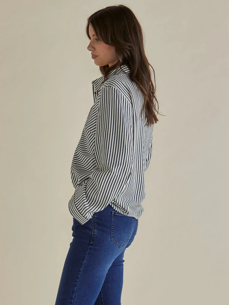 Crinkle Shirt - Black/White Stripe