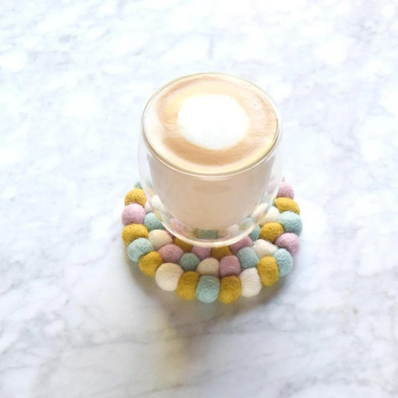 Felt Ball Cup Coasters - Pastel Bundle of 4