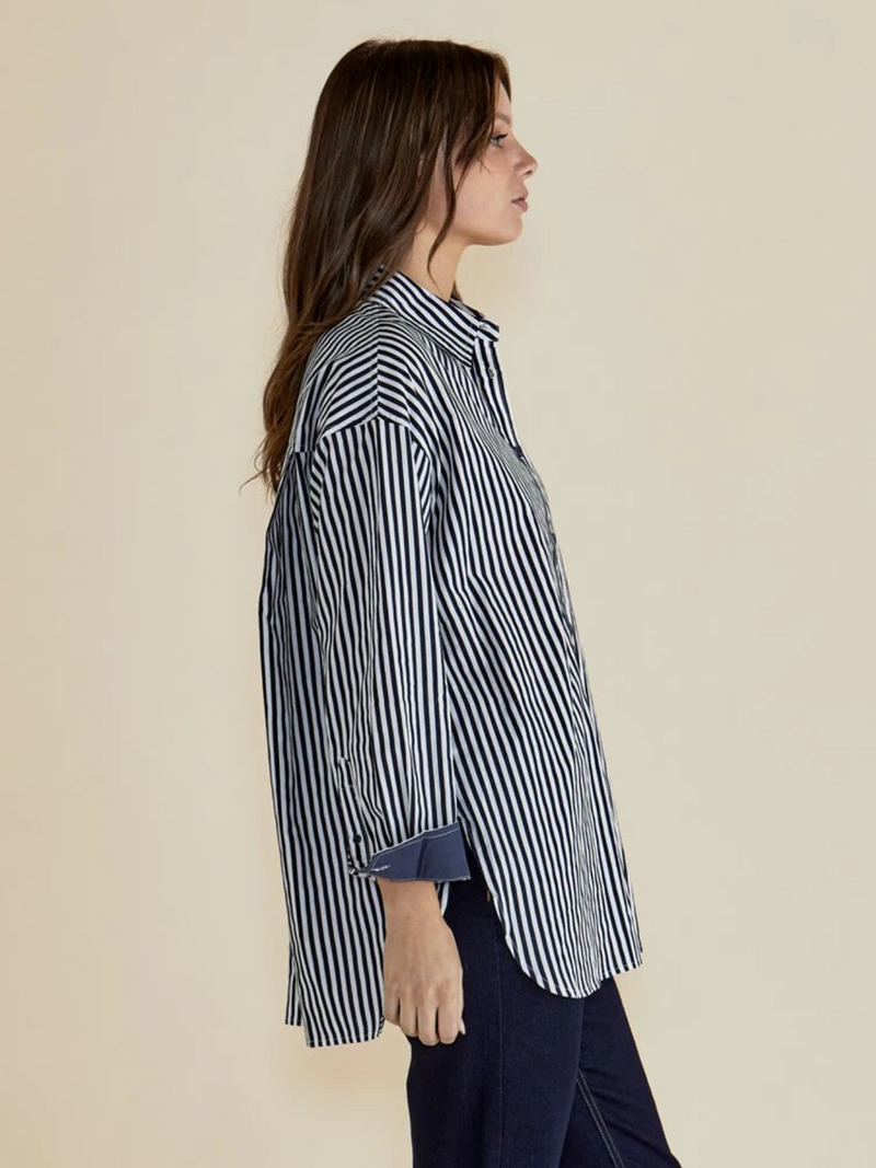 Claire Classic Shirt - Navy Stripe